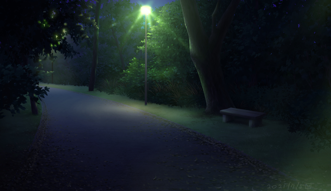 緑深い公園（夜）